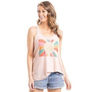 KatyDid Womens XL "Hello Sunshine" Graphic Racerback Tank Top - Peach